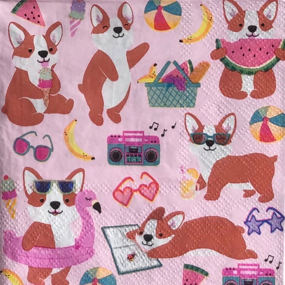 Clementine Two (2) Corgi Patterned Pink DIY Decoupage Cocktail Napkins (621135)